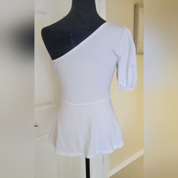 Black One Shoulder Puff Sleeve Peplum Top - Picture 5 of 6